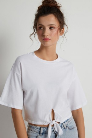 Dámské Tričko Tezenis Boxy with Knot Bílé | CZ-YQ7031658
