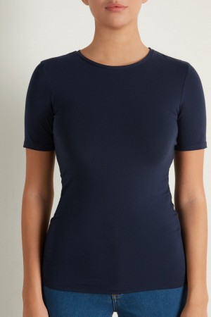 Dámské Tričko Tezenis Crew-Neck Stretch-Bavlněné Blankyt | CZ-MB0726931