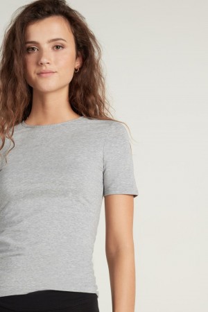 Dámské Tričko Tezenis Crew-Neck Stretch-Bavlněné Šedé | CZ-RI3457169