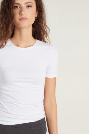Dámské Tričko Tezenis Crew-Neck Stretch-Bavlněné Bílé | CZ-WR9386140