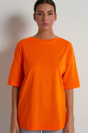 Dámské Tričko Tezenis Dropped Shoulder Bavlněné with Vents Oranžové | CZ-IM6390745