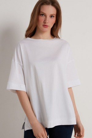 Dámské Tričko Tezenis Dropped Shoulder Bavlněné with Vents Bílé | CZ-HI8574061