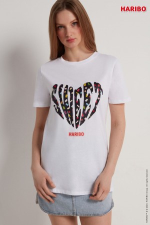 Dámské Tričko Tezenis Haribo Text Bílé | CZ-TX9725148