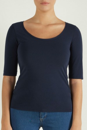 Dámské Tričko Tezenis Krátké-Sleeve Scoop-Neck Top in Bavlněné Blankyt | CZ-AC8470296