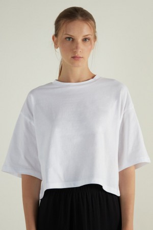 Dámské Tričko Tezenis Krátké Half-Sleeve Drop-Shoulder Bavlněné Bílé | CZ-GZ5069748