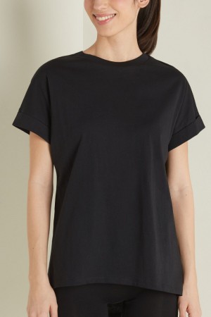 Dámské Tričko Tezenis Turned-Up Kimono Sleeve Bavlněné Černé | CZ-AW0927145