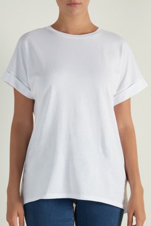 Dámské Tričko Tezenis Turned-Up Kimono Sleeve Bavlněné Bílé | CZ-QT2395741