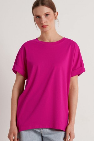 Dámské Tričko Tezenis Turned-Up Kimono Sleeve Bavlněné Růžové | CZ-QL4385702