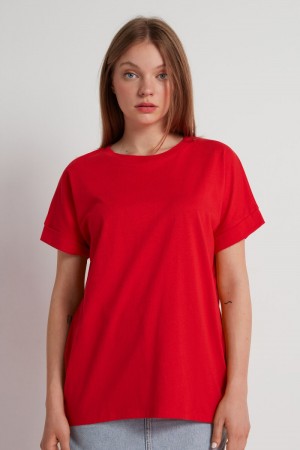 Dámské Tričko Tezenis Turned-Up Kimono Sleeve Bavlněné Červené | CZ-AJ8351690