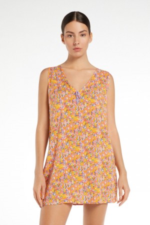 Dámské Šaty Tezenis Bez Rukávů Cropped Viscose Fabric Chemise Colorful Floral Print | CZ-HM9872034