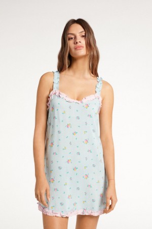 Dámské Šaty Tezenis Cropped Ruffled Viscose Fabric Chemise Světle Blankyt Růžové | CZ-CW3821597