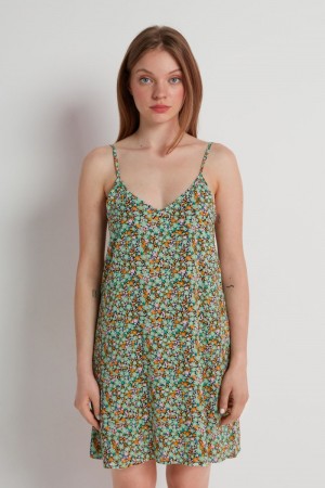 Dámské Šaty Tezenis Flared Viscose Fabric Mini Kytičkované | CZ-YV6193824