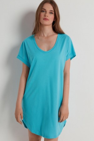 Dámské Šaty Tezenis Half-Sleeve Crew-Neck Krátké Bavlněné Blankyt Blankyt Tyrkysové | CZ-KW2957403
