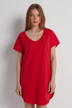 Dámské Šaty Tezenis Half-Sleeve Crew-Neck Krátké Bavlněné Červené | CZ-RM0415283