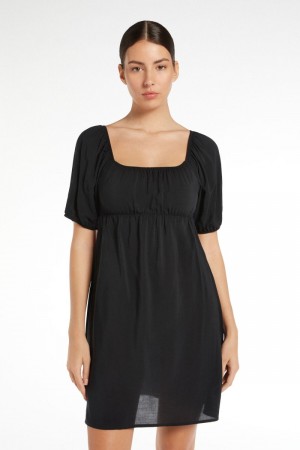 Dámské Šaty Tezenis Half-Sleeve Mini with Crisscross Back Černé | CZ-YZ0597483