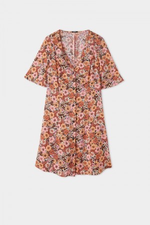 Dámské Šaty Tezenis Half-Sleeve Viscose Fabric Shirt Floral Animal Print | CZ-YW3047582