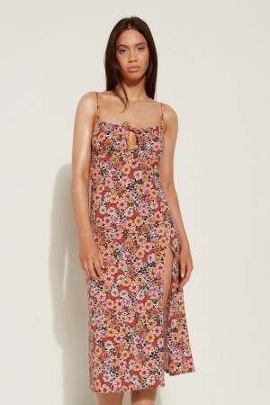 Dámské Šaty Tezenis Jersey Midi with Slit Floral Animal Print | CZ-FM4217056