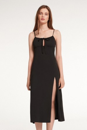 Dámské Šaty Tezenis Jersey Midi with Slit Černé | CZ-RK7942630