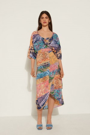 Dámské Šaty Tezenis Krátké-Sleeved Viscose Fabric Midi with Criss-Cross Viacfarebný | CZ-CO0816423