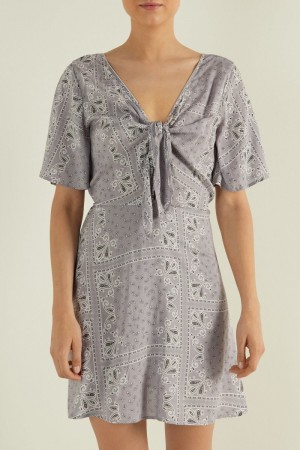 Dámské Šaty Tezenis Krátké Sleeve Cloth Mini with Knot Šedé | CZ-YZ9640327