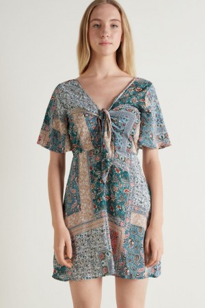 Dámské Šaty Tezenis Krátké Sleeve Cloth Mini with Knot Viacfarebný | CZ-QO5304196