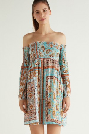 Dámské Šaty Tezenis Off-the-Shoulder Long Sleeve Plain Weave Viacfarebný | CZ-OH8431095