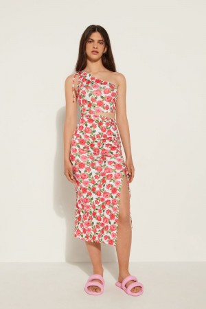 Dámské Šaty Tezenis One-Shoulder Gathered Midi Růžové | CZ-TL5978216
