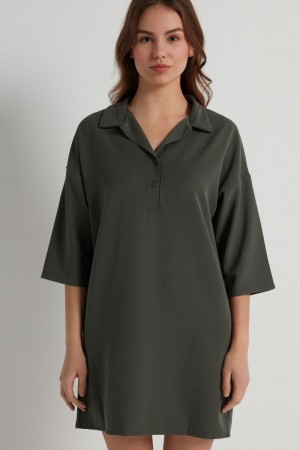 Dámské Šaty Tezenis Twill 3/4 Sleeve Zelene | CZ-PD4218705