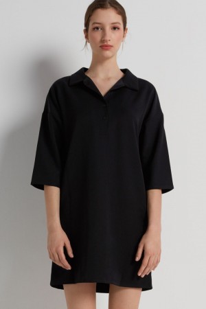 Dámské Šaty Tezenis Twill 3/4 Sleeve Černé | CZ-AG2054867