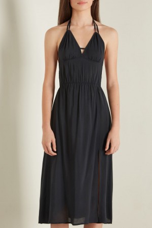 Dámské Šaty Tezenis Viscose Cloth Triangle Midi Černé | CZ-JI9756210