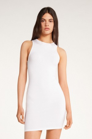 Dámské Šaty Tezenis Žebrovaný Bavlněné Fitted Mini Bílé | CZ-GS7980614