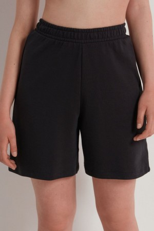 Dámské Šortky Tezenis Fleece Bermuda with Pockets Černé | CZ-XR4165073