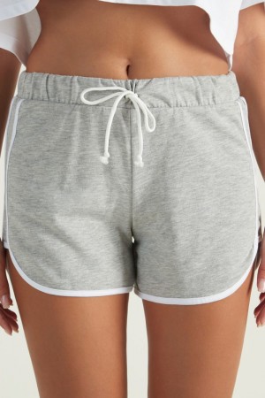 Dámské Šortky Tezenis Fleece Piping Šedé Bílé | CZ-GL4590712