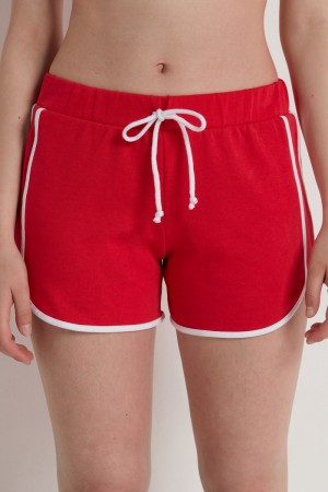 Dámské Šortky Tezenis Fleece Piping Červené Bílé | CZ-JT4706851