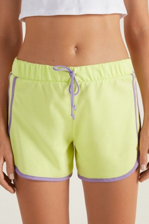Dámské Šortky Tezenis Fleece Piping Žluté Zelene Tmavě Fialové | CZ-AF0296345