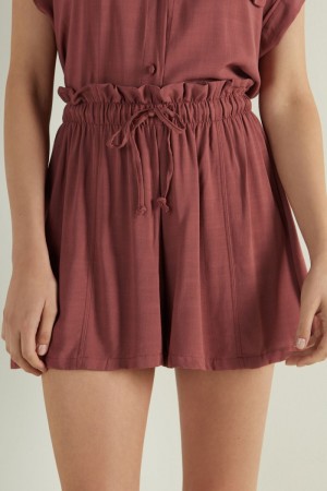 Dámské Šortky Tezenis Gathered High Rise Cloth Červené | CZ-XC1645328