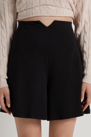 Dámské Šortky Tezenis High Pasem Milano Knit Černé | CZ-HM2013587