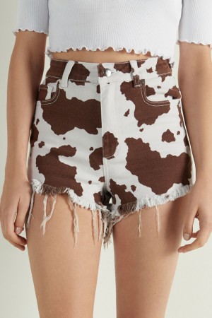 Dámské Šortky Tezenis High Rise Frayed Denim Animal Print | CZ-JX4109563