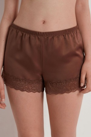 Dámské Šortky Tezenis Krajkové and Satin Hnědé | CZ-ZR6270185