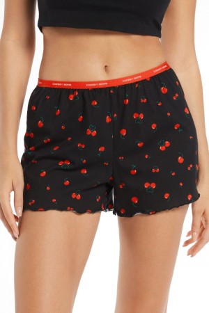 Dámské Šortky Tezenis Lettuce Leaf Printed Bavlněné Černé Černé Růžové | CZ-KL1376804