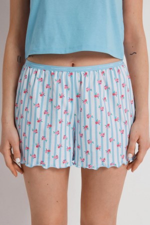 Dámské Šortky Tezenis Lettuce Leaf Printed Bavlněné Světle Blankyt Růžové | CZ-AR6347859