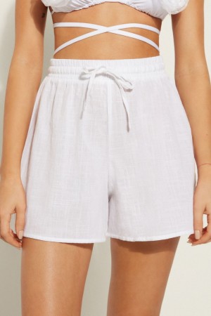 Dámské Šortky Tezenis Loose-Fit Bavlněné Platene Bílé | CZ-XS9482137