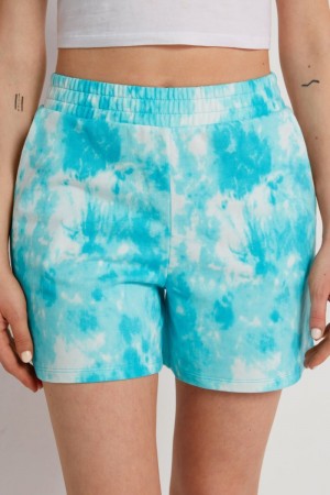 Dámské Šortky Tezenis Printed Fleece Světle Blankyt Tyrkysové | CZ-XK4081956