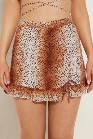 Dámské Šortky Tezenis Viscose Fabric with Side Gathering Vintage Animal Print | CZ-KT9054721