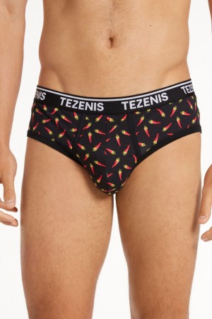 Pánské Kalhotky Tezenis Printed Bavlněné with Logo Černé | CZ-QN9643705