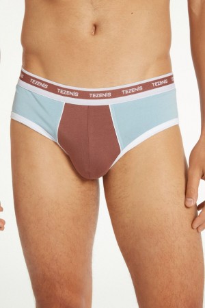 Pánské Kalhotky Tezenis Two-tone Bavlněné with Logoed Elastic Blankyt Hnědé Blankyt | CZ-TB9186305