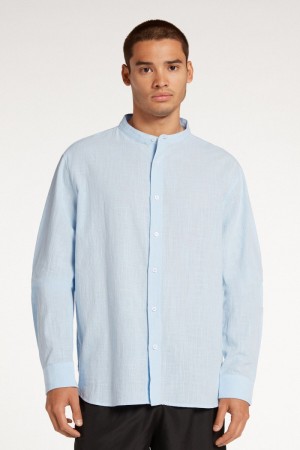 Pánské Košile Tezenis Long Sleeve Band Collar in Bavlněné Cloth Světle Blankyt | CZ-JK5369471