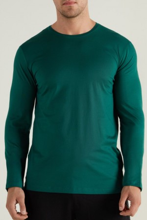Pánské Mikina Tezenis Long Sleeve Bavlněné Crew Neck Top Zelene Tmavě Zelene | CZ-PR7295061