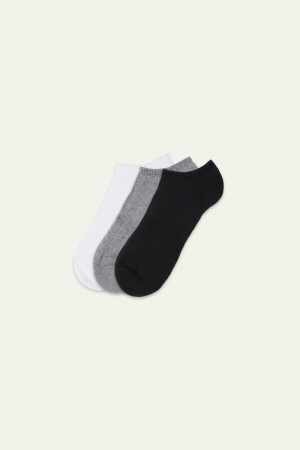 Pánské Ponožky Tezenis 3-Pair Pack Bavlněné Sportovní Ankle Viacfarebný Černé Bílé Šedé | CZ-MN0582917