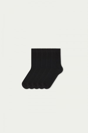 Pánské Ponožky Tezenis 5 X Krátké Warm Bavlněné Černé | CZ-ZL3245861